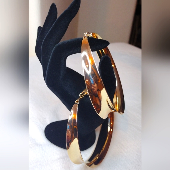 💸💲$10 Gold Silver Glossy Giant Hoop Earring Self Clasp Post New - Picture 2 of 6